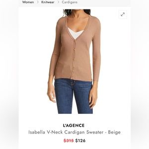 L’AGENCE Isabella Ribbed Cardigan in Beige - M